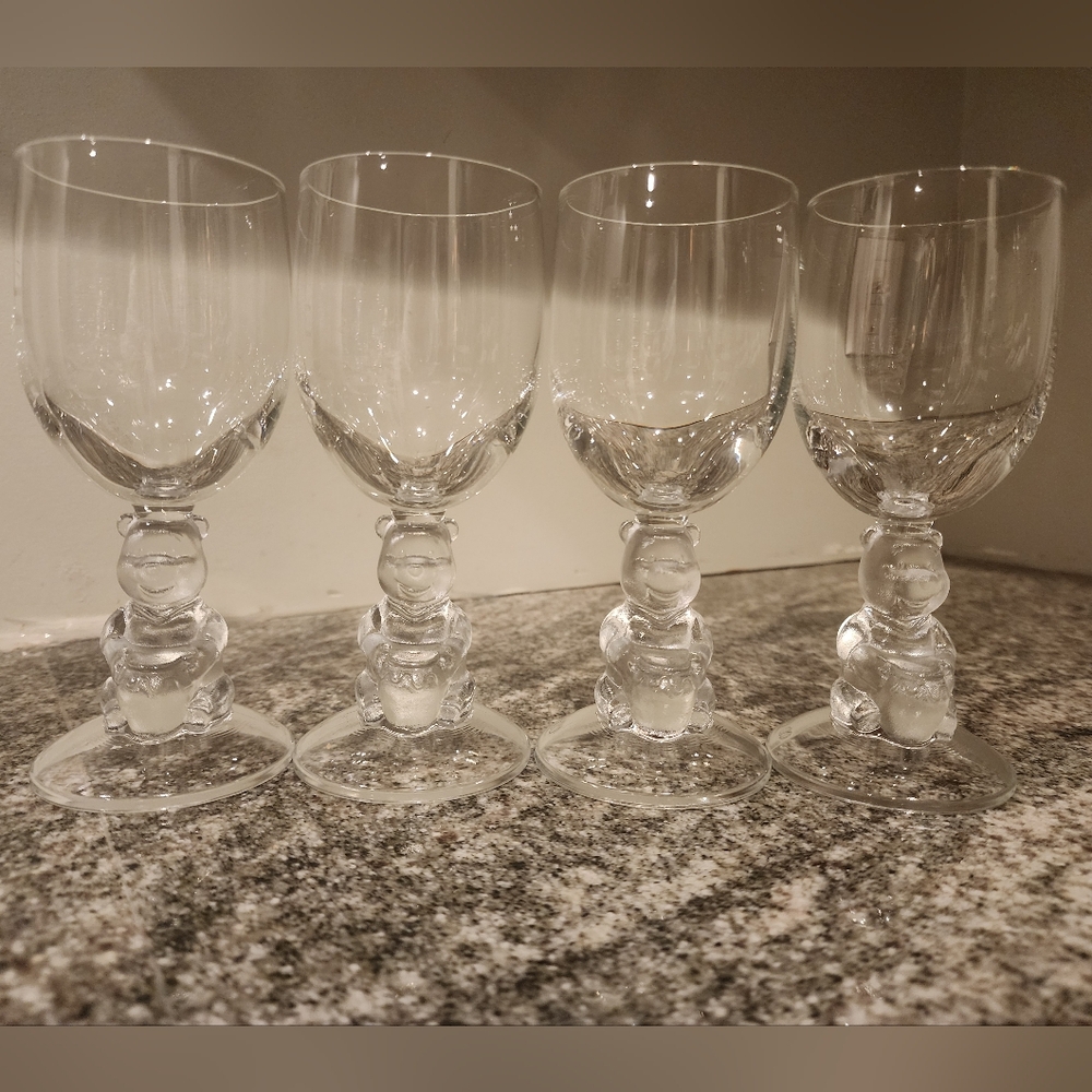 4 Vintage Walt Disney Winnie The Pooh Wine Glasses